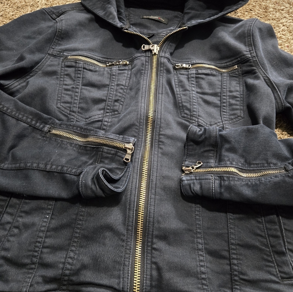 John Varvatos Scott  Hooded Black Denim Jacket Long Sleeve Men’s Size  Large - Picture 4 of 9